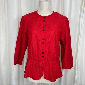 Vintage long sleeve peplum square dots blouse